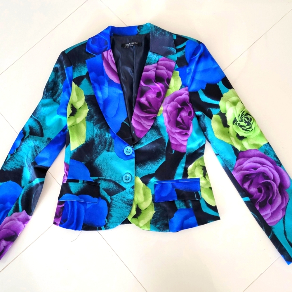 Rinascimento Floral Blazer in Blue, Purple & Lime Green